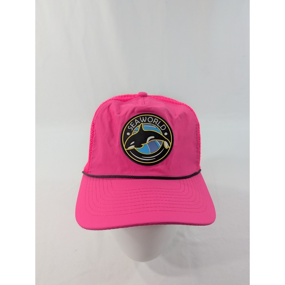 Sea World‎ Snapback Hat Vintage 80s 90s Cap Shamu Whale RARE Neon Pink
